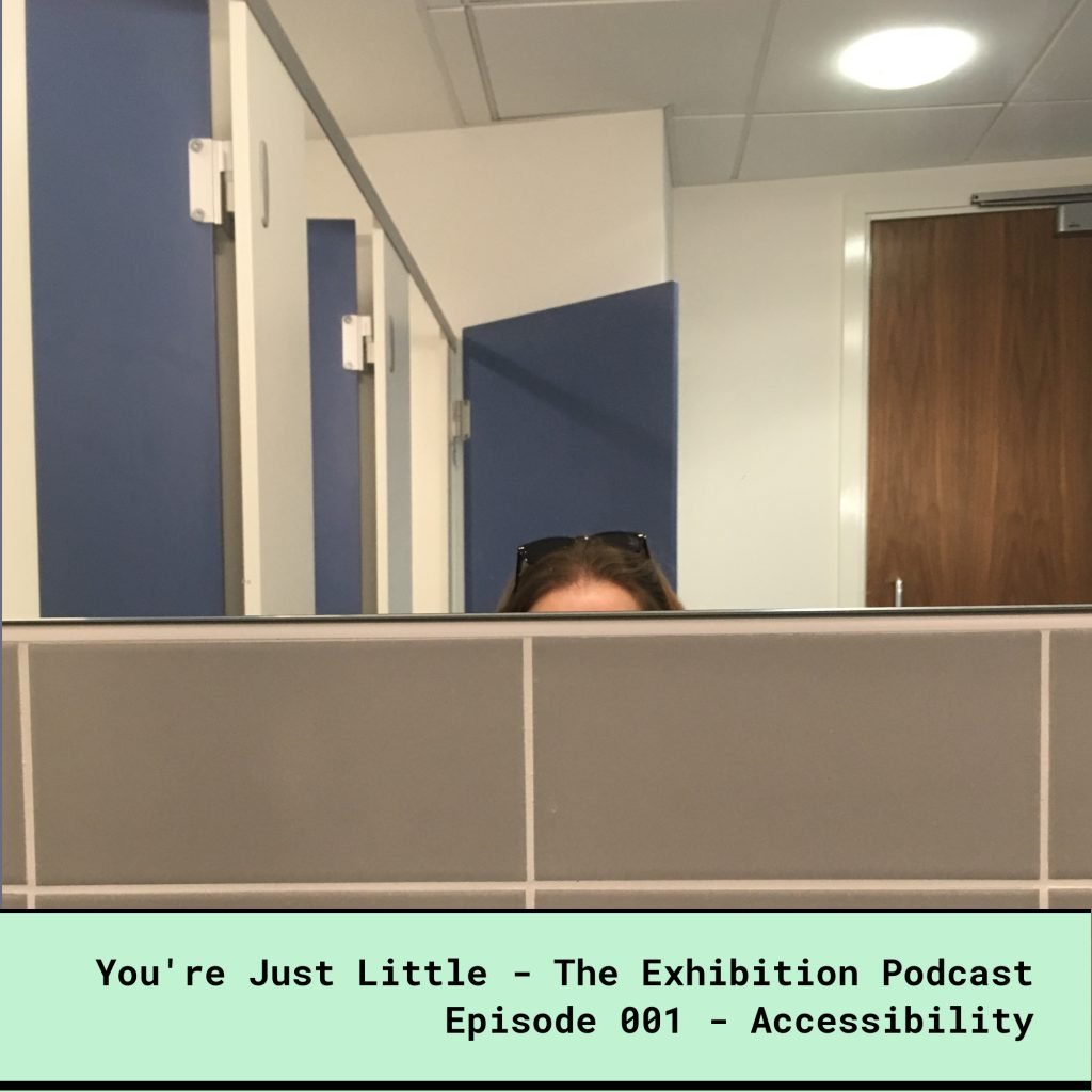 You're Just Little - The Exhibition Podcast - Episode 001 - Accessibility, talking about how the daily difficulties dwarf people face. Photo shows the top half of my forehead with my sunglasses perched on the top. I'm staring directly at tap and the basin is waist height.